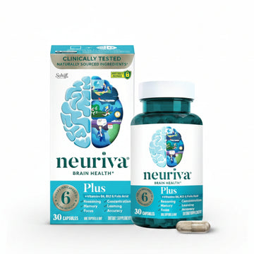 NEURIVA Plus Brain Supplements for Memory and Focus, Clinically Tested Nootropics Neurofactor and Phosphatidylserine, with Vitamin B12, Vitamin B6 and Folic Acid, 30 Count Capsules