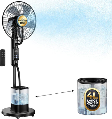 Misting Fan, 2026 Upgraded 4L Large Water Tank Mister Cooling Fan, 5 Speeds 3 Modes Misting Standing Fan, Floor Fan with Remote for Home, Bedroom, Patio.