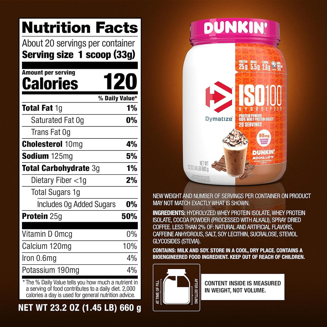 Dymatize x Dunkin' Mocha Latte ISO100 Whey Protein Powder